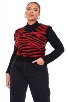 I Saw it First - Ladies Rust Plus Zebra Print Knitted Vest Photo