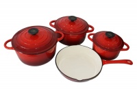 LMA Authentic 7 Piece Cast Iron Dutch Oven Cookware Set - Red Photo
