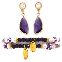Lily & Rose Set Of Bracelets & Earrings In Tones Of Purple Photo