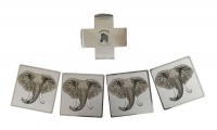 Zawadi Stainless Steel Elephant Design Coasters With Holder - Set of 4 Photo