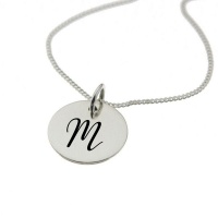"Engraved Initial - M on 15mm sterling silver disc" Photo