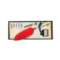 Dream Home DH - Vintage Calligraphy Writing Pens Feather Quill Pen Set - Red Photo