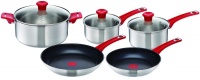 Tefal Jamie Oliver by 5 Piece Red Stainless Steel Cookware Set Photo