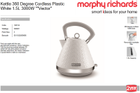 Morphy Richards Kettle 360 Degree Cordless Plastic White 1.5L 3000W ""Vector" Photo