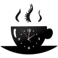 Modern 3D DIY Coffee Time Acrylic Wall Clock Decorative - Black Photo