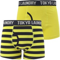 Tokyo Laundry - Mens Mission 2 Striped Boxer Shorts Set In Apple Green Navy Photo