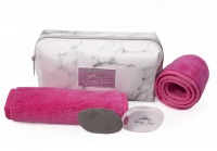 White Marble Makeup / Toiletry Bag & Makeup Eraser Set - Pink Photo
