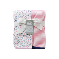 Mothers Choice - 2 Pack Knitted Baby Wrap - Pink Flowers & Stripes Photo
