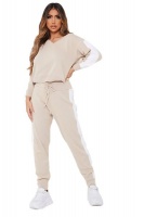 I Saw it First - Ladies Stone Side Stripe Knitted Lounge Set Photo