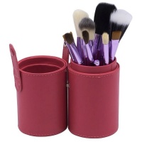 Makeup Brush Set with Brush Holder Pot - Maroon - 12 Piece Photo