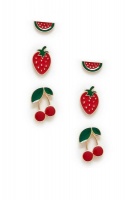 I Saw it First - Ladies Silver Fruit Three Pack Stud Earrings Photo