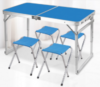 Blue Outdoor Fold-able Table with Chairs Photo