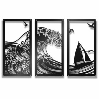 Unexpected Worx The Waves 3 Piece Raised Metal Wall Art Home Décor - 131x81cm Photo