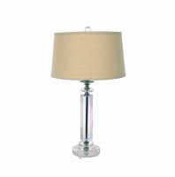Bright Star Lighting Bedside Satin Chrome & Crystal Table Lamp with Hessian Shade Photo