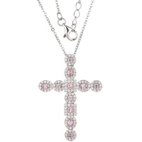 Kays Family Jewellers Pink CZ Cross Pendant in 925 Sterling Silver Photo