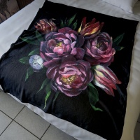 Print with Passion Purple Flowers on Black Fleece Blanket Photo