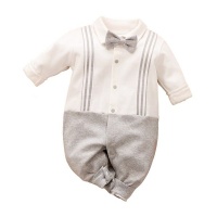 Kittikin - Grey and White Stripes Baby Boy Onesie with Bowtie Photo