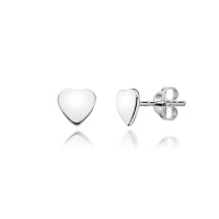 Rhodium Plated Tiny Plain Heart Silver Stud Earrings Photo