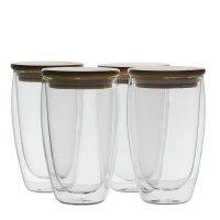 Microgarden Double Walled Glasses 450 ml With Bamboo Lid Set of 4 Photo