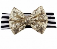 Stripe Head Wrap with Glitter Bow - Gold Photo