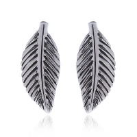 Oxidized 925 Silver Leaf Stud Earrings Photo