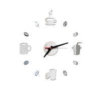 Kitchen DIY Coffee Cups Decor Wall Sticker Clock for Living Room - Silver Photo
