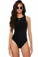 I Saw it First - Ladies Black Double Layer Slinky Racer Front Bodysuit Photo