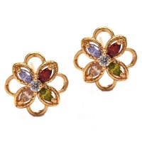 Idesire Gold Flower Stud Earrings With Multi Colour Petals Photo