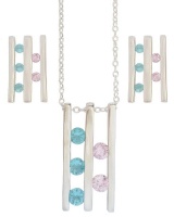 Miss Jewels-Pink & Blue CZ Necklace & Earring Set in Silver Photo