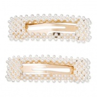 Ladies Pearls Rectangle Hair Clip x 2 Hairclips Photo