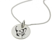 Cat Engraved Sterling Silver Necklace Photo