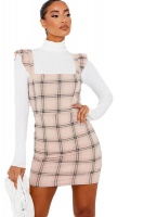 I Saw it First - Ladies Camel Crepe Frill Sleeve Pinafore Dress Photo