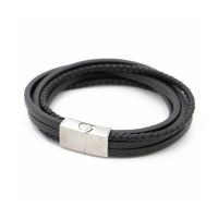Black Leather Multi-Layer Strand Bracelet Photo