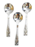 AZAZ ENTERPRISE 3 Piece Serving Spoon Ss 22cm Leaf Pattern Handle Photo