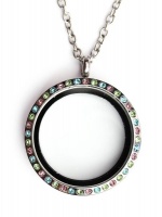 Floating Locket Necklace-Stainless Steel -Assorted Color Stones Photo