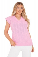 I Saw it First - Ladies Pink Cable Knit V Neck Vest Photo