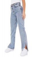I Saw it First - Ladies Vintage Wash High Waist Side Split Hem Jeans Photo