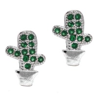 Pink Pixie Cubic Zirconia Cactus Stud Earrings - Silver-Plated Photo