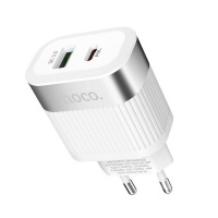 Hoco Fast Charging Adapter Dual Port - USB and Type C - 20 Watts Photo