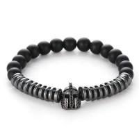 Argent Craft Black Agate Stone & Rings Bracelet With Silver Knight Helmet Photo