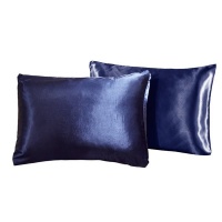 Navy Blue Satin Pillowcases Set of Two Photo