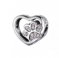 Lucid 925 Silver Charm - Heart Paw Print Gift Pendant - For Charm Bracelet Photo