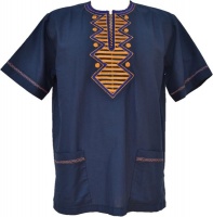 Men's Linen Embroidered Shirt - Navy Photo