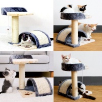 Mix Box Cat Tree Scratcher Playpost Climbing Toy Cat House - Gray Beige Photo
