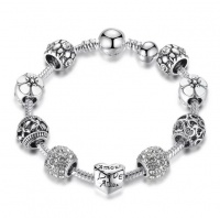 Lucid Antique Silver Charm Bracelet Bangle With Love & Flower Beads White Photo