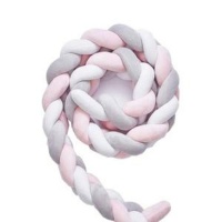 Cot Bed Braided Bumper - Pink Grey White Photo