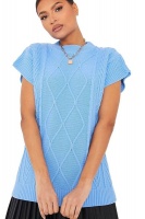 I Saw it First - Ladies Blue Cable Knit Sleeveless Vest Photo