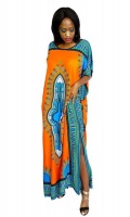 Into Africa - African Dashiki Long Kaftan Maxi Dress Orange Photo