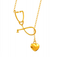 Medical Stethoscope Gold Heart Pendant Necklace - Doctor Appreciation Gift Photo