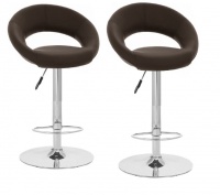 Leather Plush Bar Stools - Set of Two - Brown Colour Photo